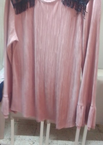 Zara Piliseli Uzun Kollu Pembe Bluz