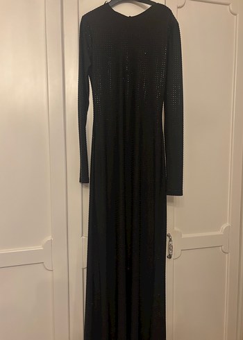 Siyah Uzun V Yaka Drapeli Kadın Elbise - Görsel 2