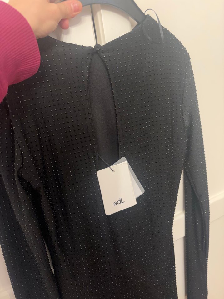 Siyah Uzun V Yaka Drapeli Kadın Elbise - Görsel 3