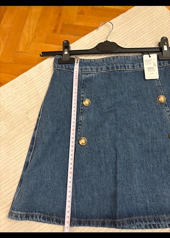 Düğmeli Mavi Mini Denim Etek - Görsel 3