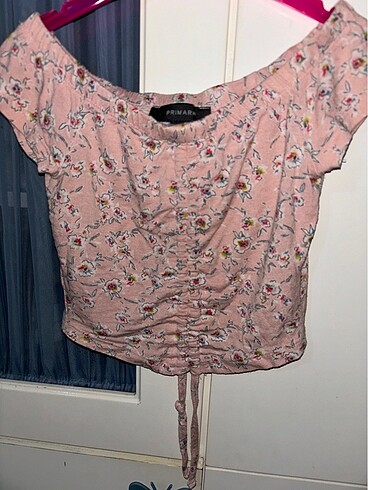 Primark Pembe straplez kollu crop