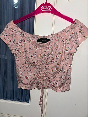 Pembe straplez kollu crop