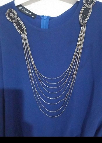 Mavi Drapeli Kadın Uzun Elbise - Görsel 5