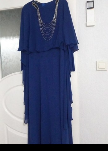 Mavi Drapeli Kadın Uzun Elbise - Görsel 4