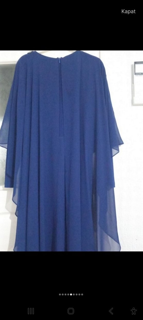 Mavi Drapeli Kadın Uzun Elbise - Görsel 2