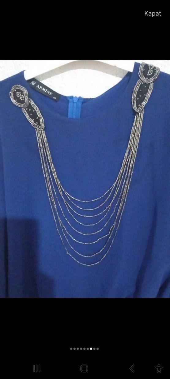 Mavi Drapeli Kadın Uzun Elbise - Görsel 5