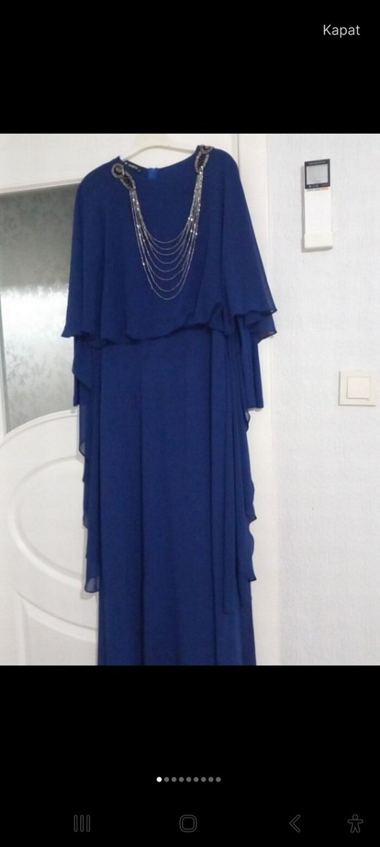 Mavi Drapeli Kadın Uzun Elbise - Görsel 4