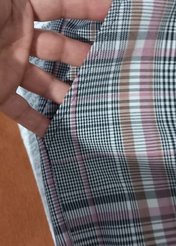 Gri Ekose Salaş Midi Kumaş Pantolon - Görsel 3