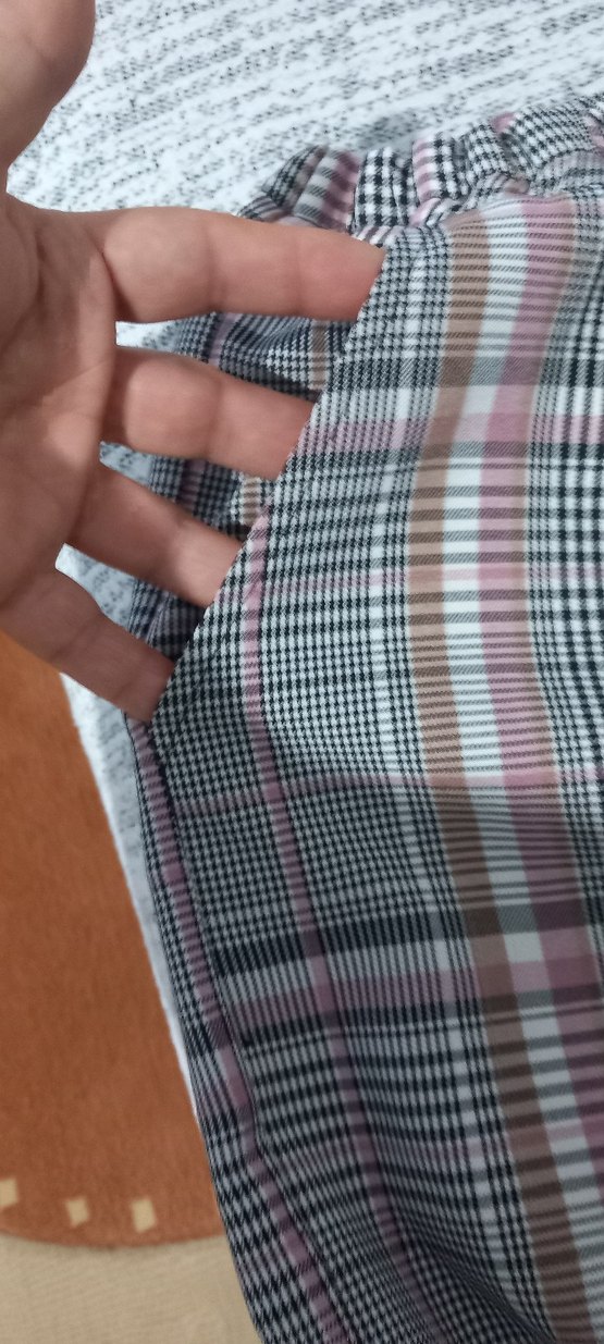 Gri Ekose Salaş Midi Kumaş Pantolon - Görsel 3