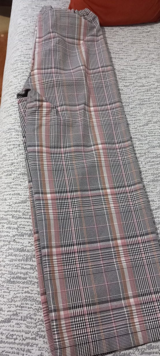 Gri Ekose Salaş Midi Kumaş Pantolon - Görsel 2