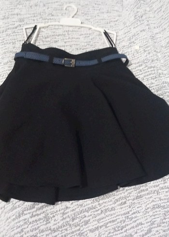 Kemer Detaylı Siyah Midi Mini Etek - Görsel 5