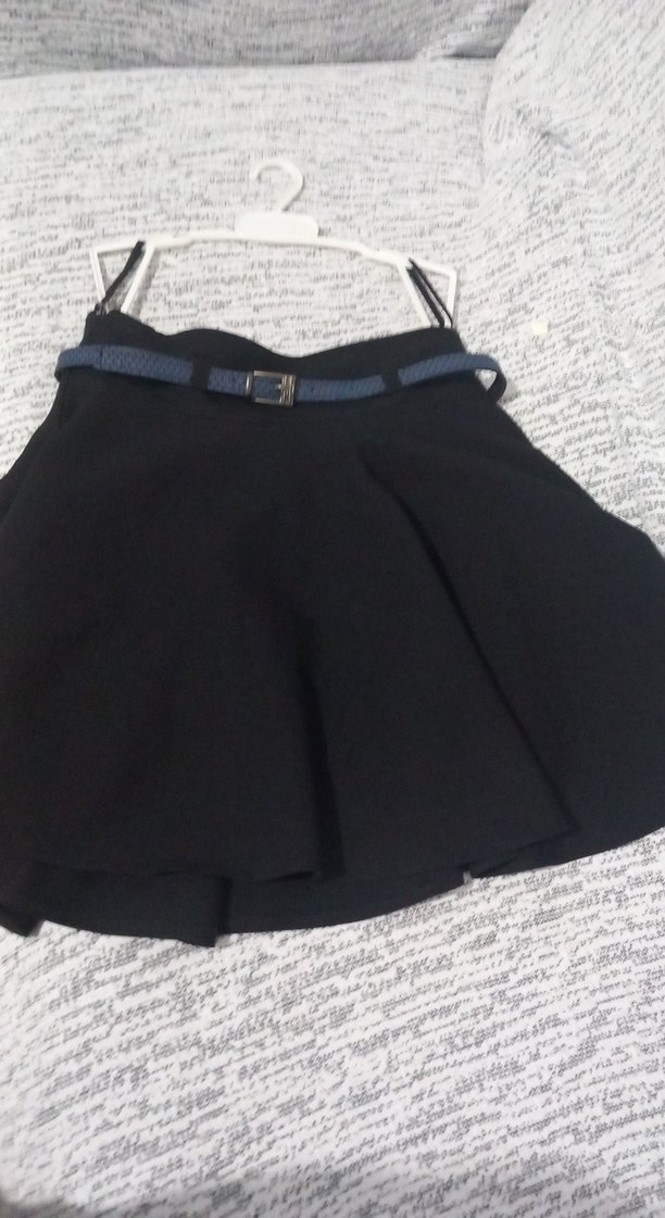 Kemer Detaylı Siyah Midi Mini Etek - Görsel 5