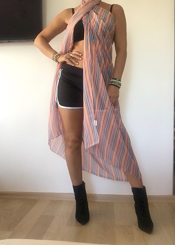 Uzun Boylu Bohem Çizgili Kadın Pareo - Görsel 6