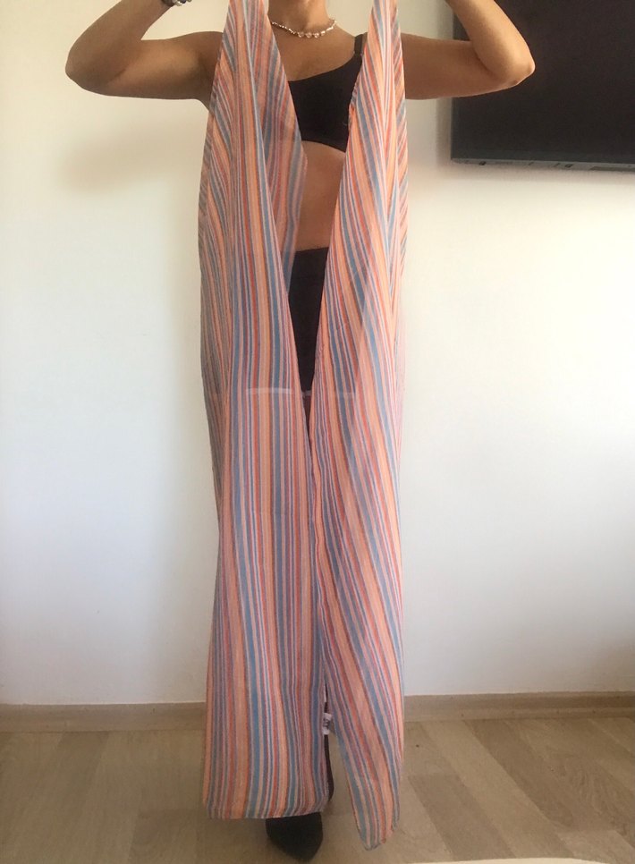 Uzun Boylu Bohem Çizgili Kadın Pareo - Görsel 3