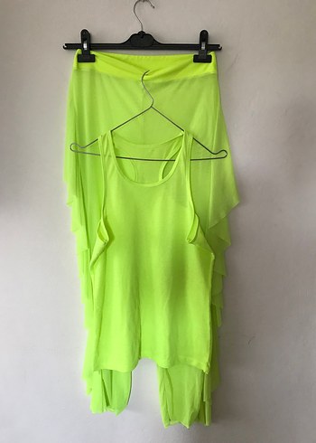 Neon Yeşil Dökümlü Pareo pantolon