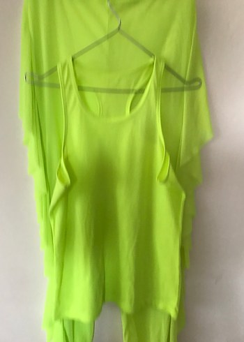 36 Beden Neon Yeşil Dökümlü Pareo pantolon