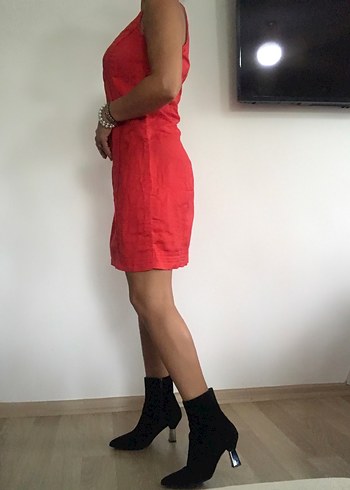 Kırmızı keten elbise - Görsel 4