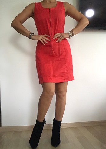 Kırmızı keten elbise - Görsel 5