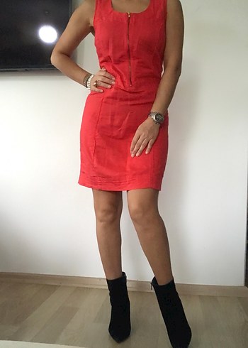 Kırmızı keten elbise - Görsel 2