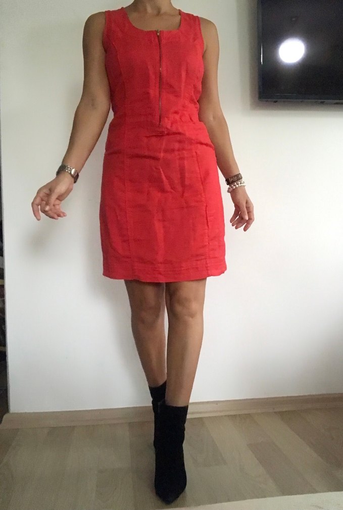 Kırmızı keten elbise - Görsel 3