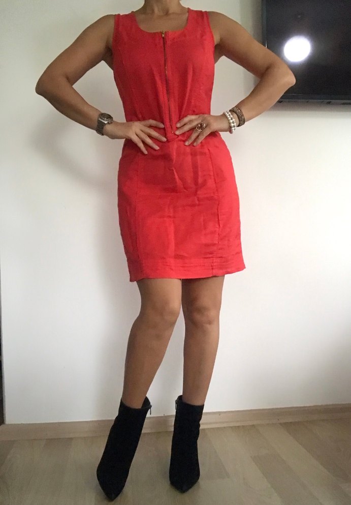 Kırmızı keten elbise - Görsel 5
