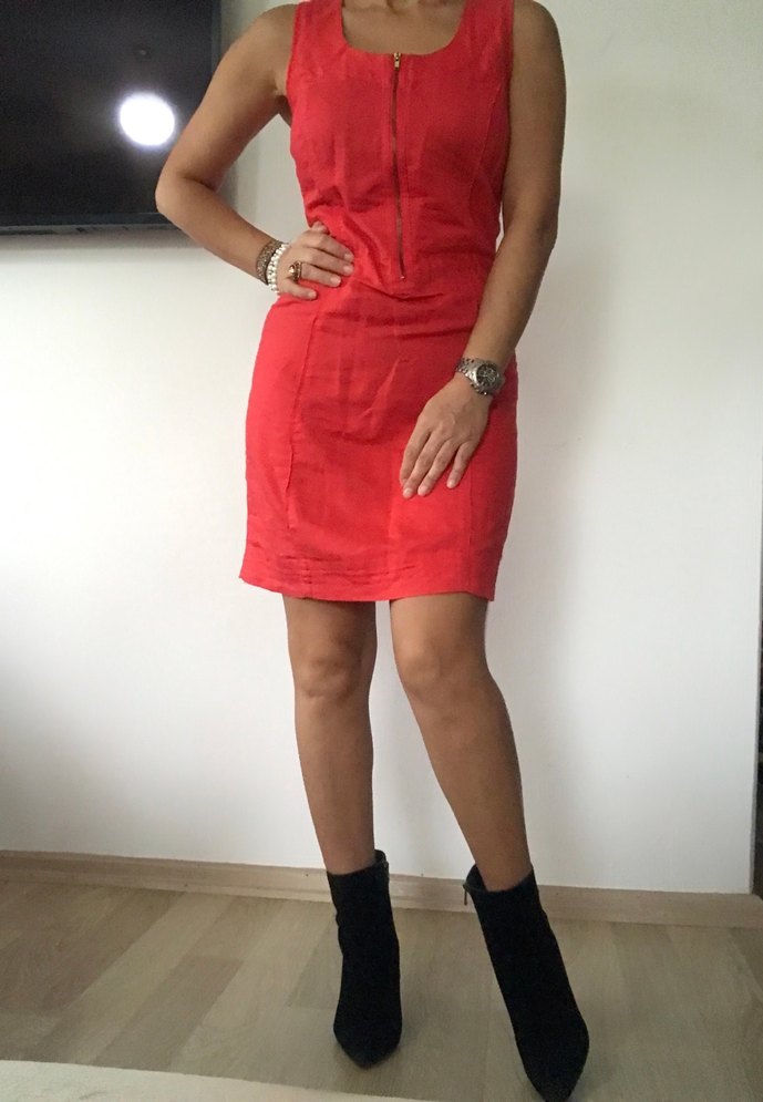 Kırmızı keten elbise - Görsel 2