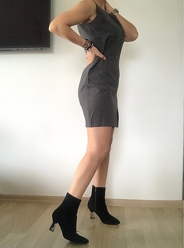 38 Beden gri Renk Elbise