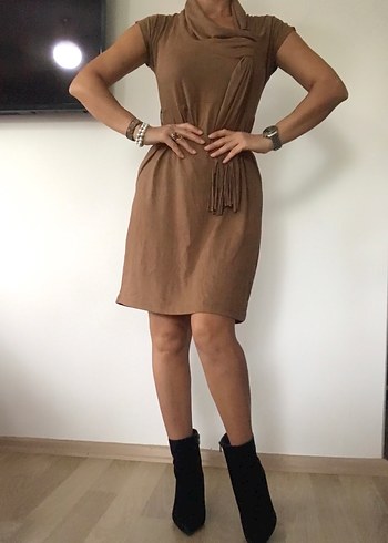 Yumuşak Süet Ofis Elbise - Görsel 4