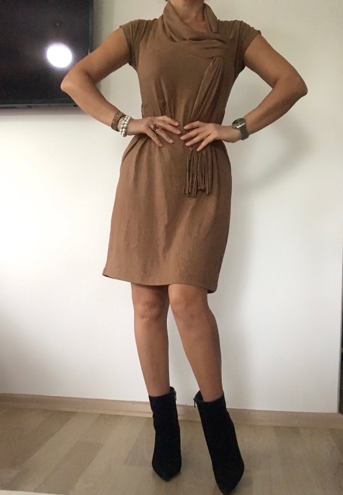 Yumuşak Süet Ofis Elbise - Görsel 4