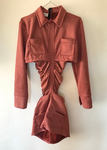 Scuba Süet Kumaş Tasarım Elbise - Görsel 4