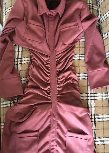 Scuba Süet Kumaş Tasarım Elbise - Görsel 2