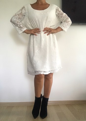 Yumuşak Güpür Beyaz Elbise - Görsel 2