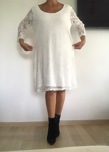 Yumuşak Güpür Beyaz Elbise - Görsel 5