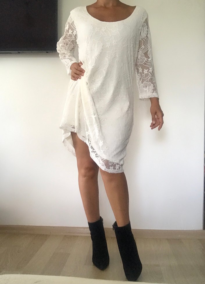 Yumuşak Güpür Beyaz Elbise - Görsel 3