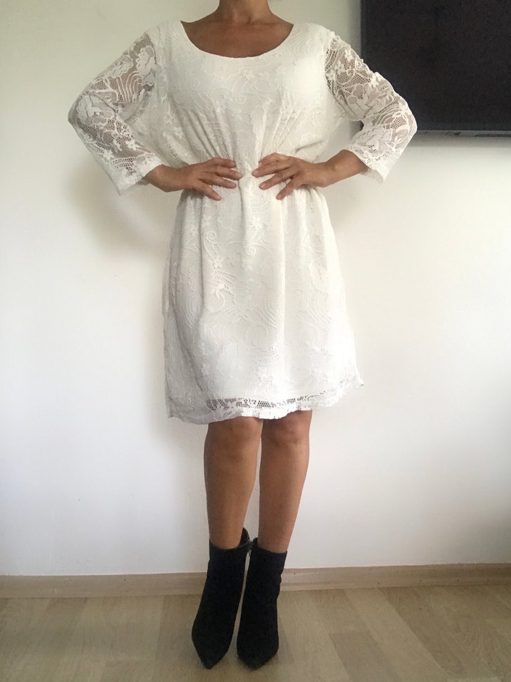 Yumuşak Güpür Beyaz Elbise - Görsel 2