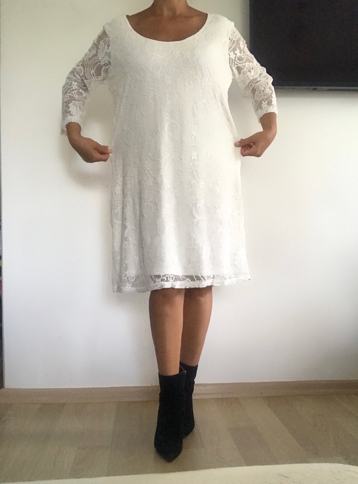 Yumuşak Güpür Beyaz Elbise - Görsel 5