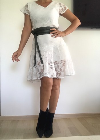 Dantel Beyaz Elbise - Görsel 3