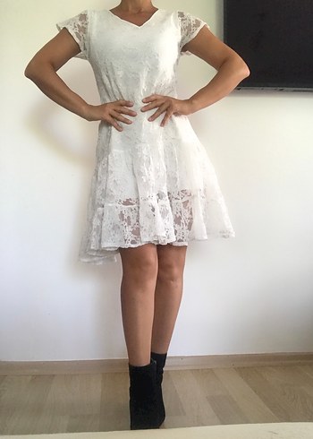 Dantel Beyaz Elbise - Görsel 6