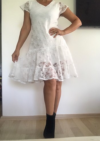 Dantel Beyaz Elbise - Görsel 7