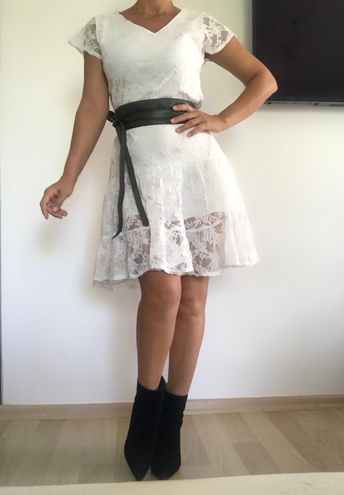 Dantel Beyaz Elbise - Görsel 3