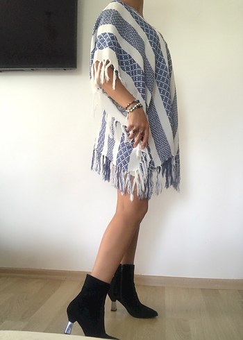 Mavi Çizgili Bohem Kadın Plaj Giyim - Görsel 3