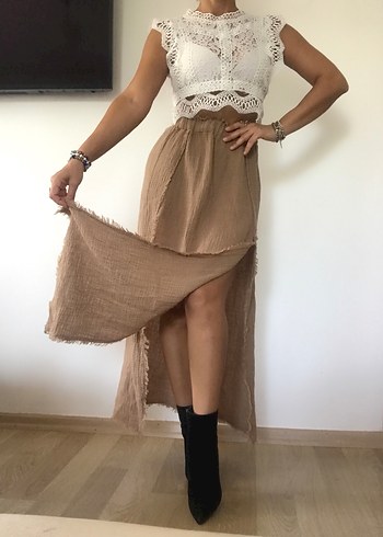 Diğer Bohem Keten Yırtmaçlı Etek
