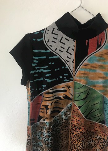 Desenli Bohem Yüksek Yaka Elbise - Görsel 8