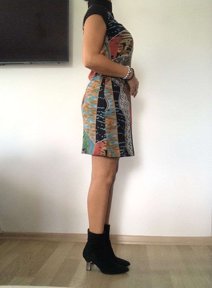 Desenli Bohem Yüksek Yaka Elbise - Görsel 5