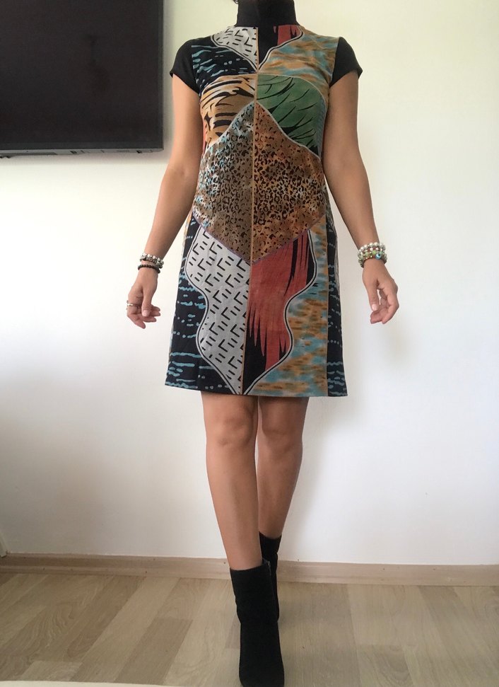 Desenli Bohem Yüksek Yaka Elbise - Görsel 4