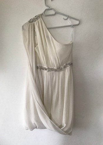 Beyaz Mini Tek Omuzlu Abiye - Görsel 11