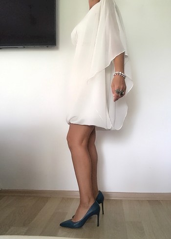 Beyaz Mini Tek Omuzlu Abiye - Görsel 8