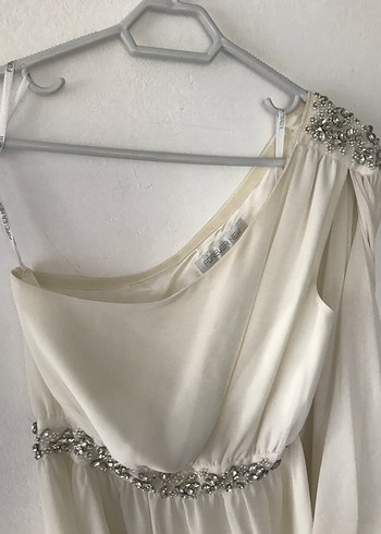 Beyaz Mini Tek Omuzlu Abiye - Görsel 13