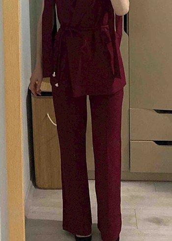 Zara Bordo Kemerli Uzun Kesim Kadın Takım
