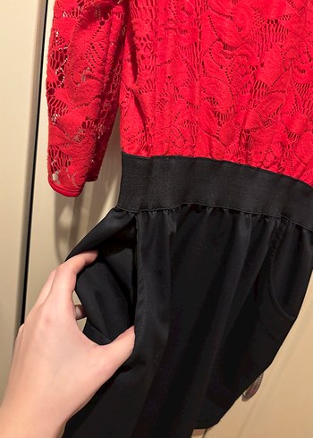 Kırmızı Dantel Midi Elbise - Görsel 2